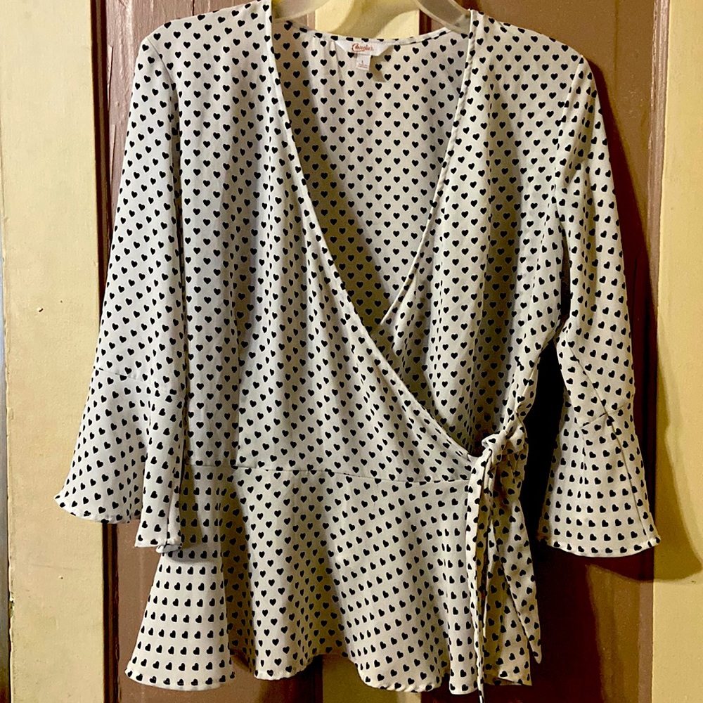 White with black hearts blouse